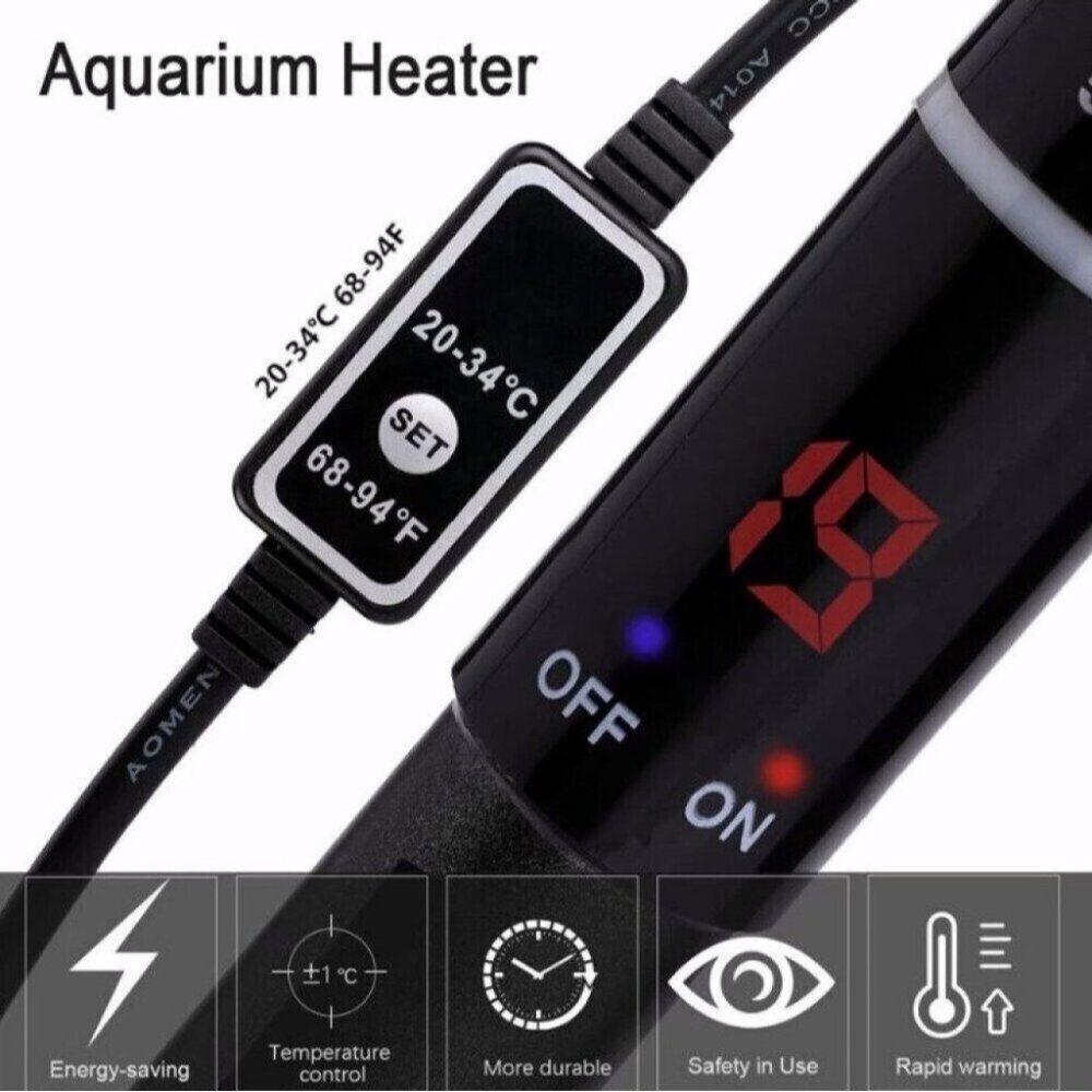 Aquarium Water Heater 500W LCD Submersible Fish Tank Thermostat Heating